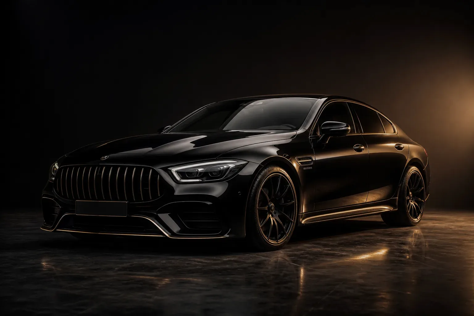 Siyah Mercedes-AMG GT — stüdyo vitrin çekimi
